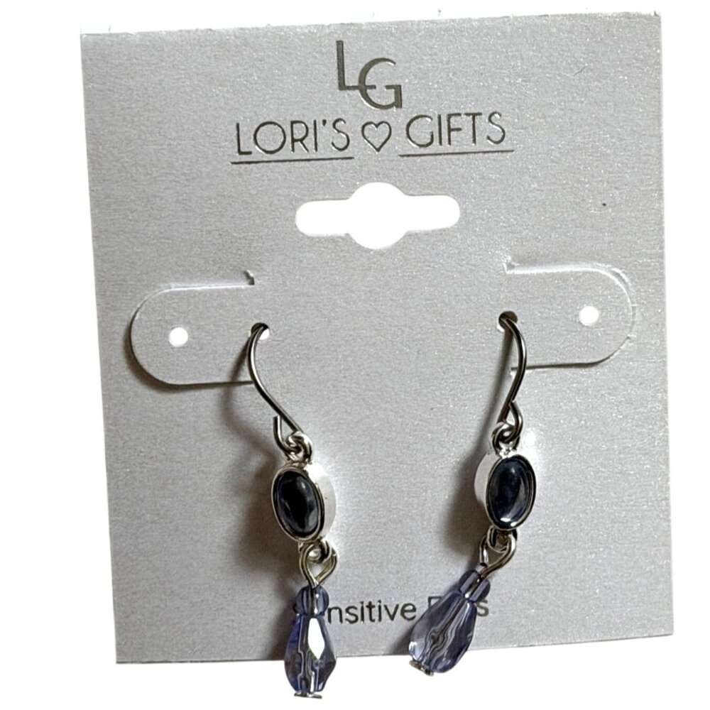 Lori's Gifts Silver Tone Dainty Dangle Earrings W/ Light Purple Stones-New